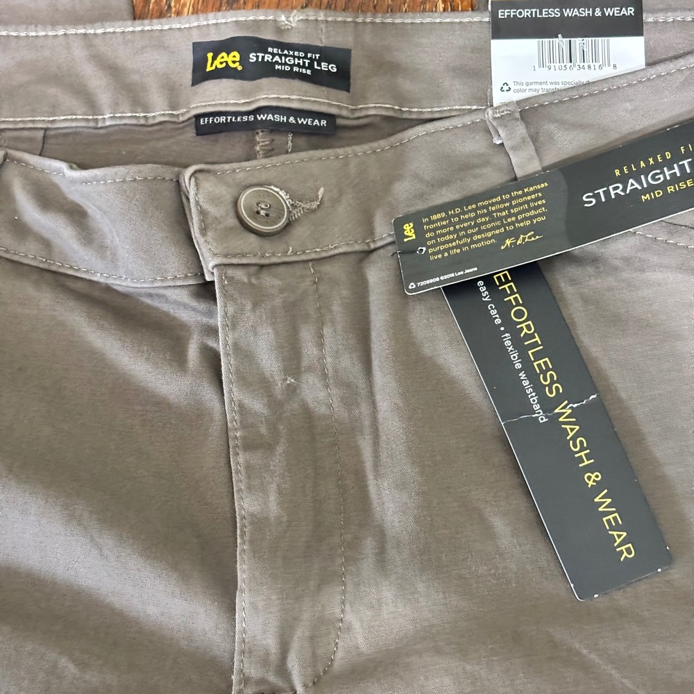 Lee Chino Pants Womens 10 Long Brown New Relaxed Straight Mid Rise 104631225 - Picture 6 of 9